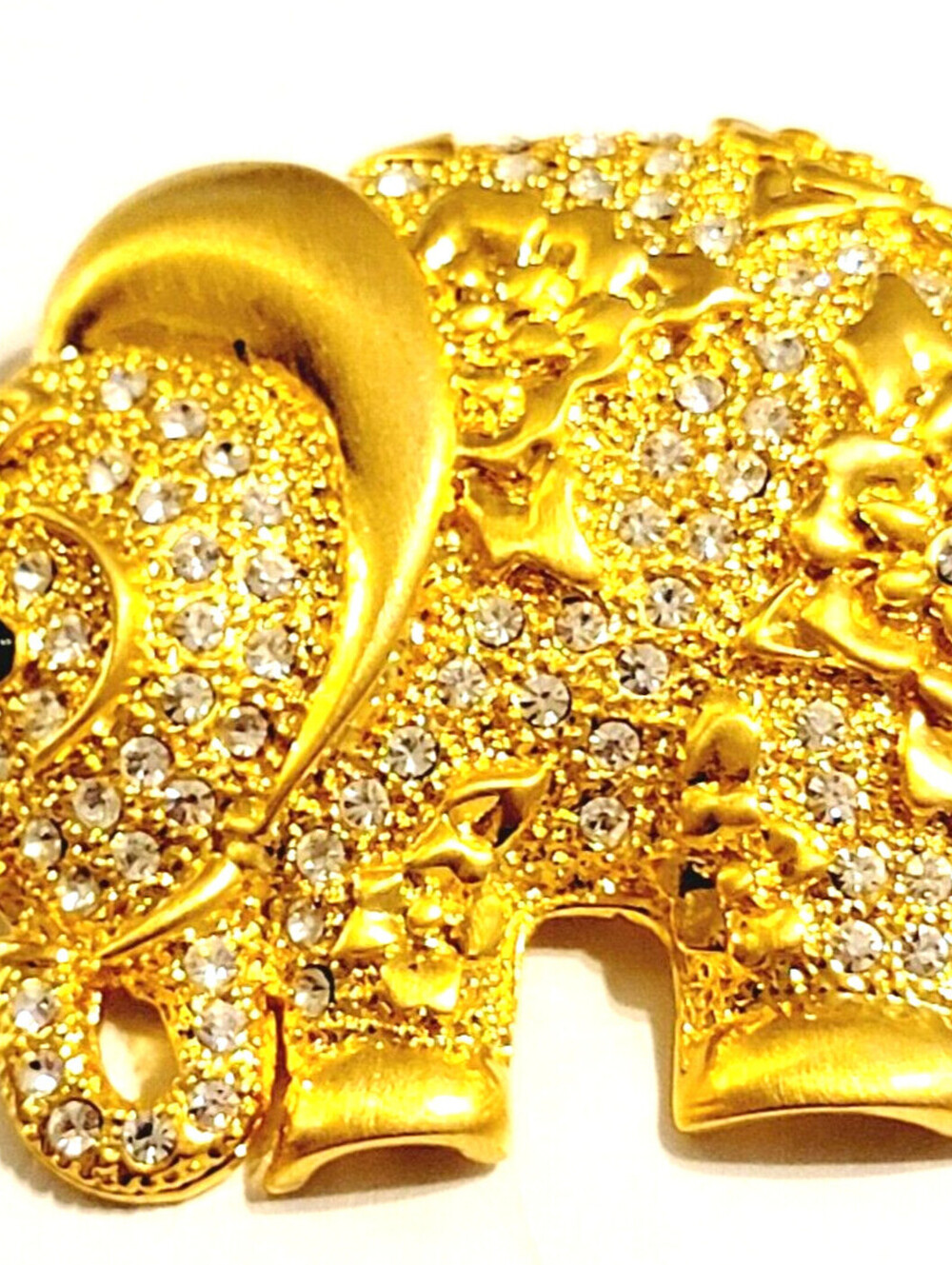 Large Rhinestone Elephant Brooch Pin, Shiny Gold-tone Animal Figural ab1-35
